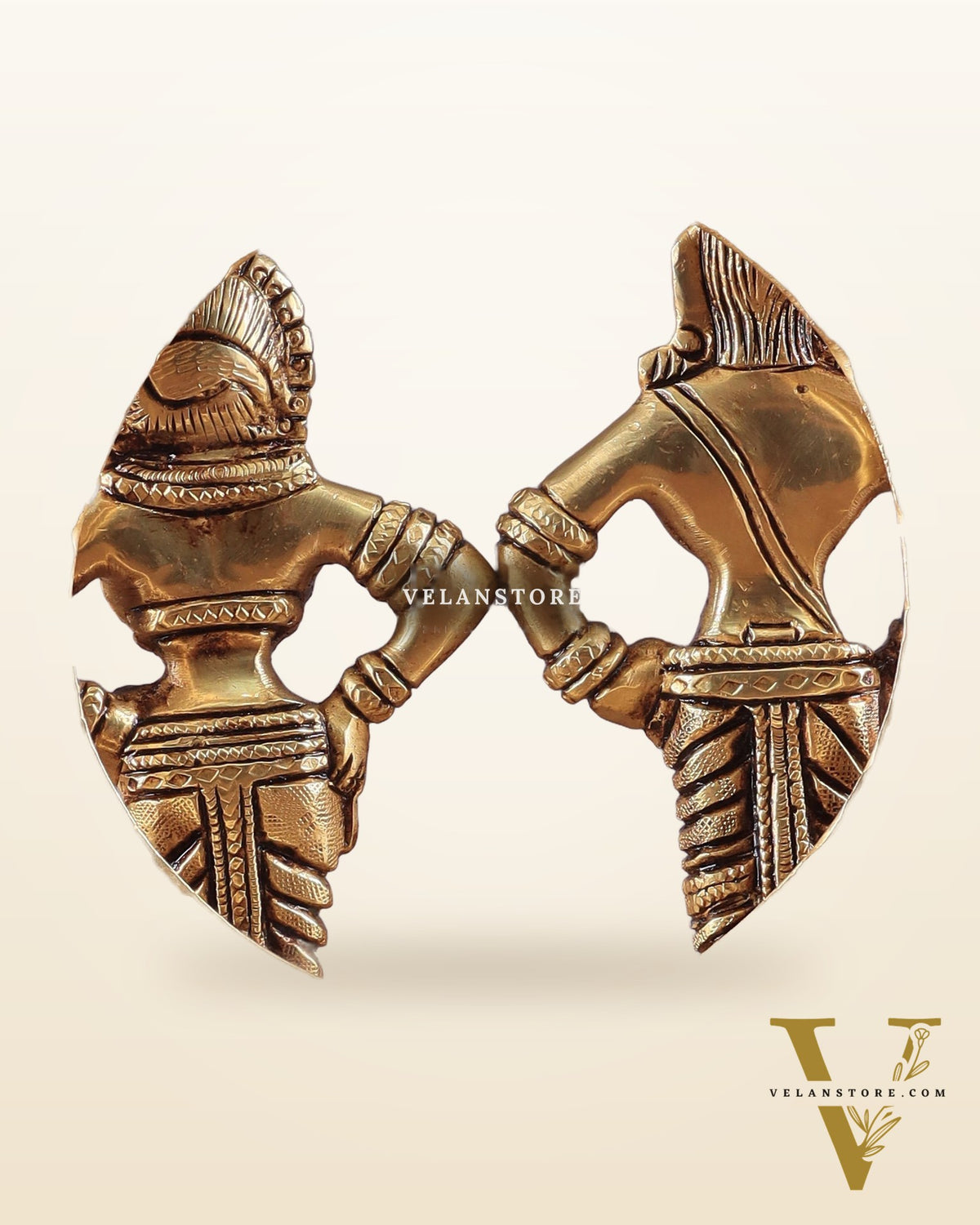 Pure Brass Superfine Vitthal Rukmani Idol with Prabhavali 8.5"
