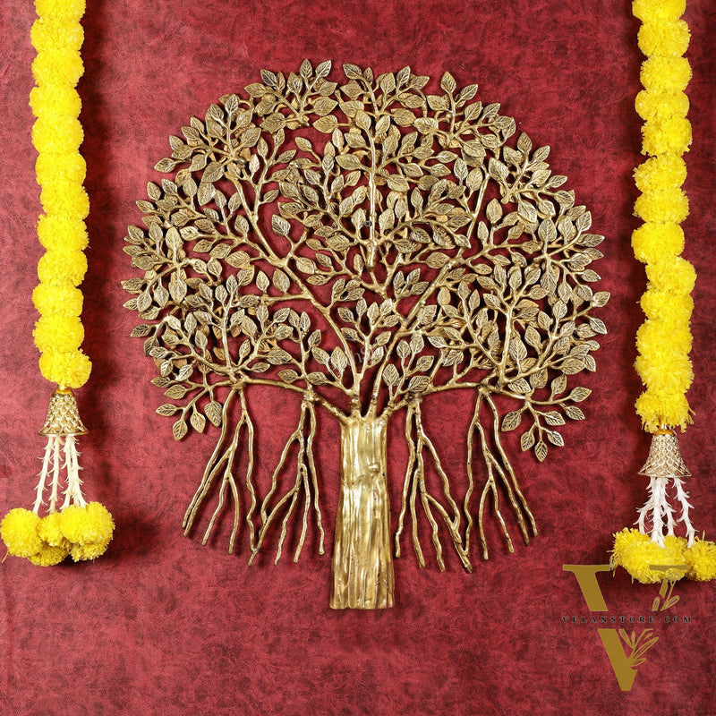 Pure Brass Superfine Wall Hanging Kalpavriksha Bodhi Tree with Hanging Roots 24"