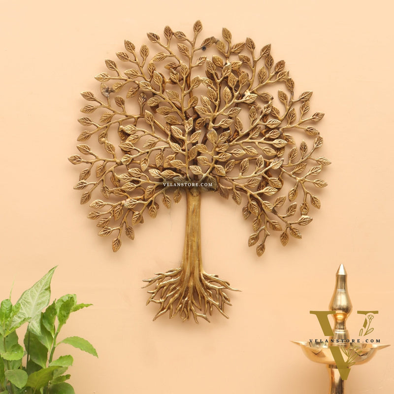 Pure Brass Superfine Wall Hanging Kalpavriksha Bodhi Tree with Roots 20 inch