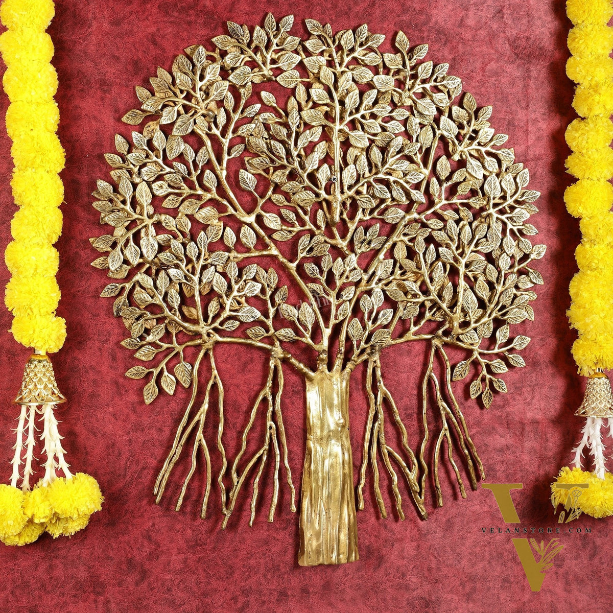 Pure Brass Superfine Wall Hanging Kalpavriksha Bodhi Tree with Hanging Roots 24"