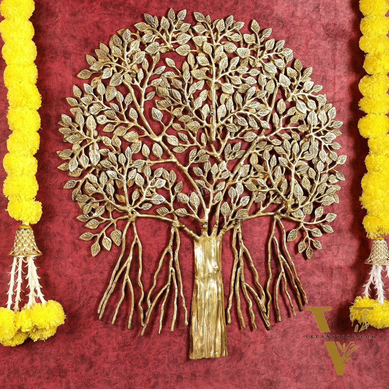 Pure Brass Superfine Wall Hanging Kalpavriksha Bodhi Tree with Hanging Roots 24"