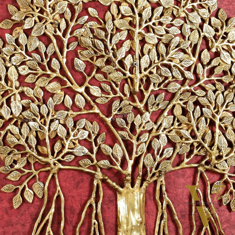Pure Brass Superfine Wall Hanging Kalpavriksha Bodhi Tree with Hanging Roots 24"