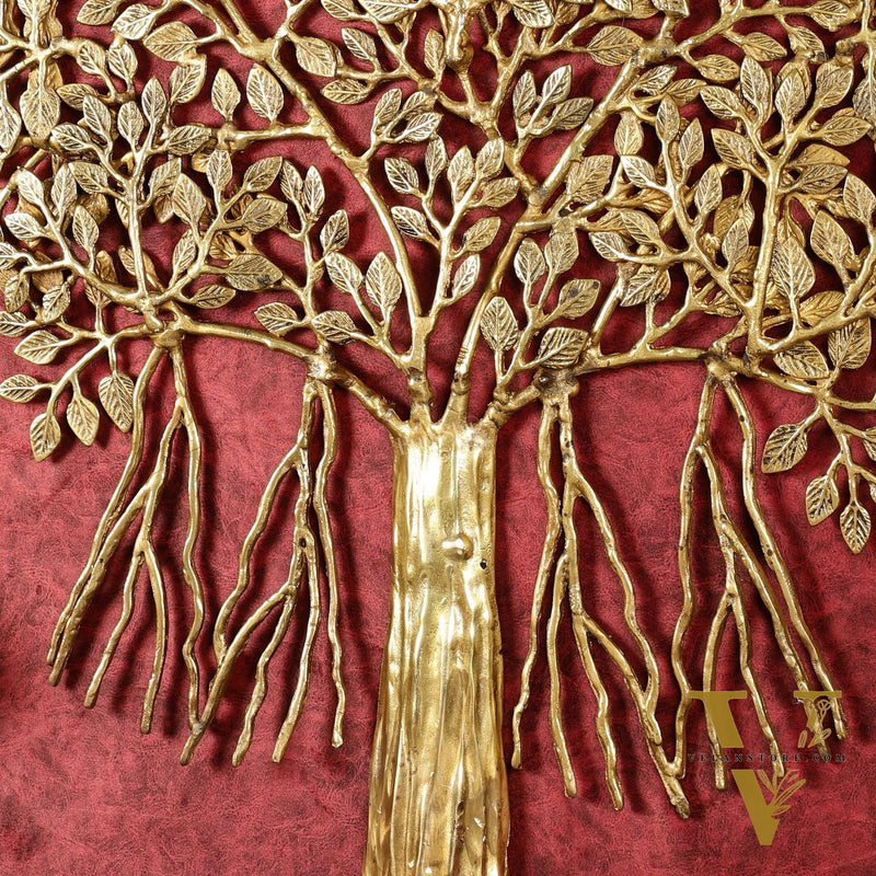 Pure Brass Superfine Wall Hanging Kalpavriksha Bodhi Tree with Hanging Roots 24"
