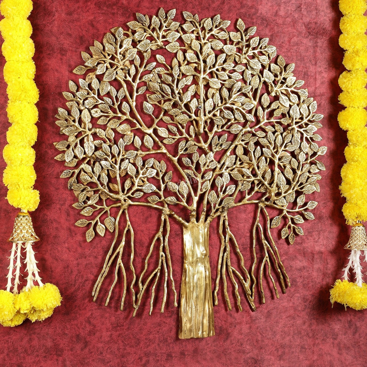 Pure Brass Superfine Wall Hanging Kalpavriksha Bodhi Tree with Hanging Roots 24"