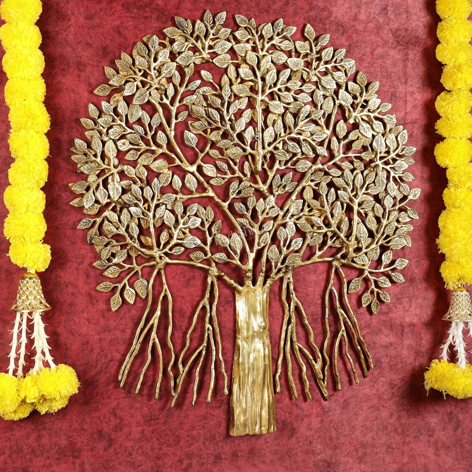 Pure Brass Superfine Wall Hanging Kalpavriksha Bodhi Tree with Hanging Roots 24"