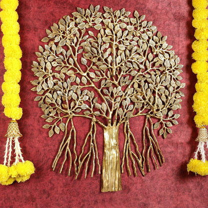 Pure Brass Superfine Wall Hanging Kalpavriksha Bodhi Tree with Hanging Roots 24"