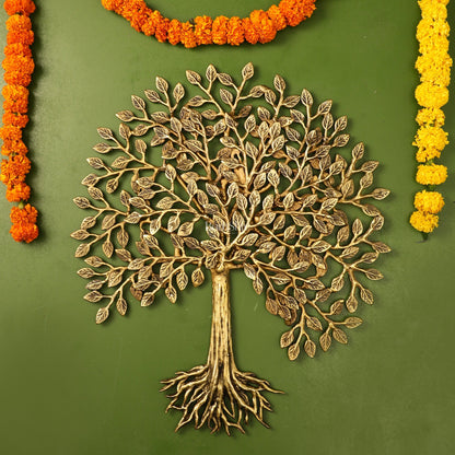 Pure Brass Superfine Wall Hanging Kalpavriksha Bodhi Tree with Roots 20 inch