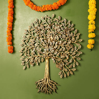 Pure Brass Superfine Wall Hanging Kalpavriksha Bodhi Tree with Roots 20 inch