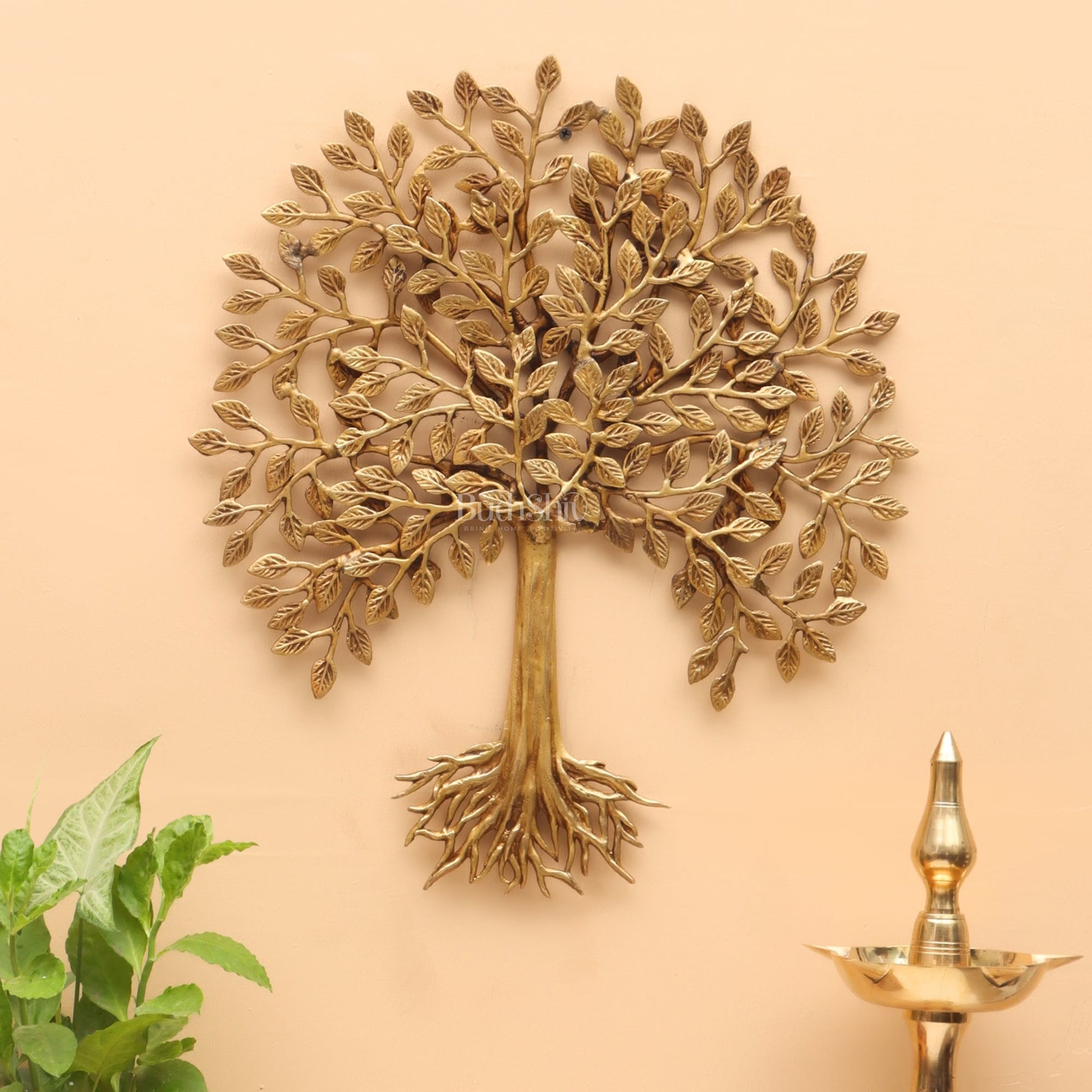 Pure Brass Superfine Wall Hanging Kalpavriksha Bodhi Tree with Roots 20 inch
