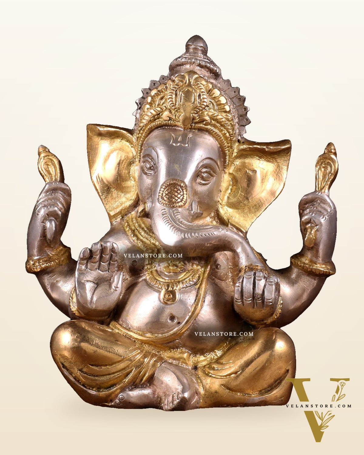 Pure brass Taj Ganesha Brass Statue with a glossy dual tone 6"