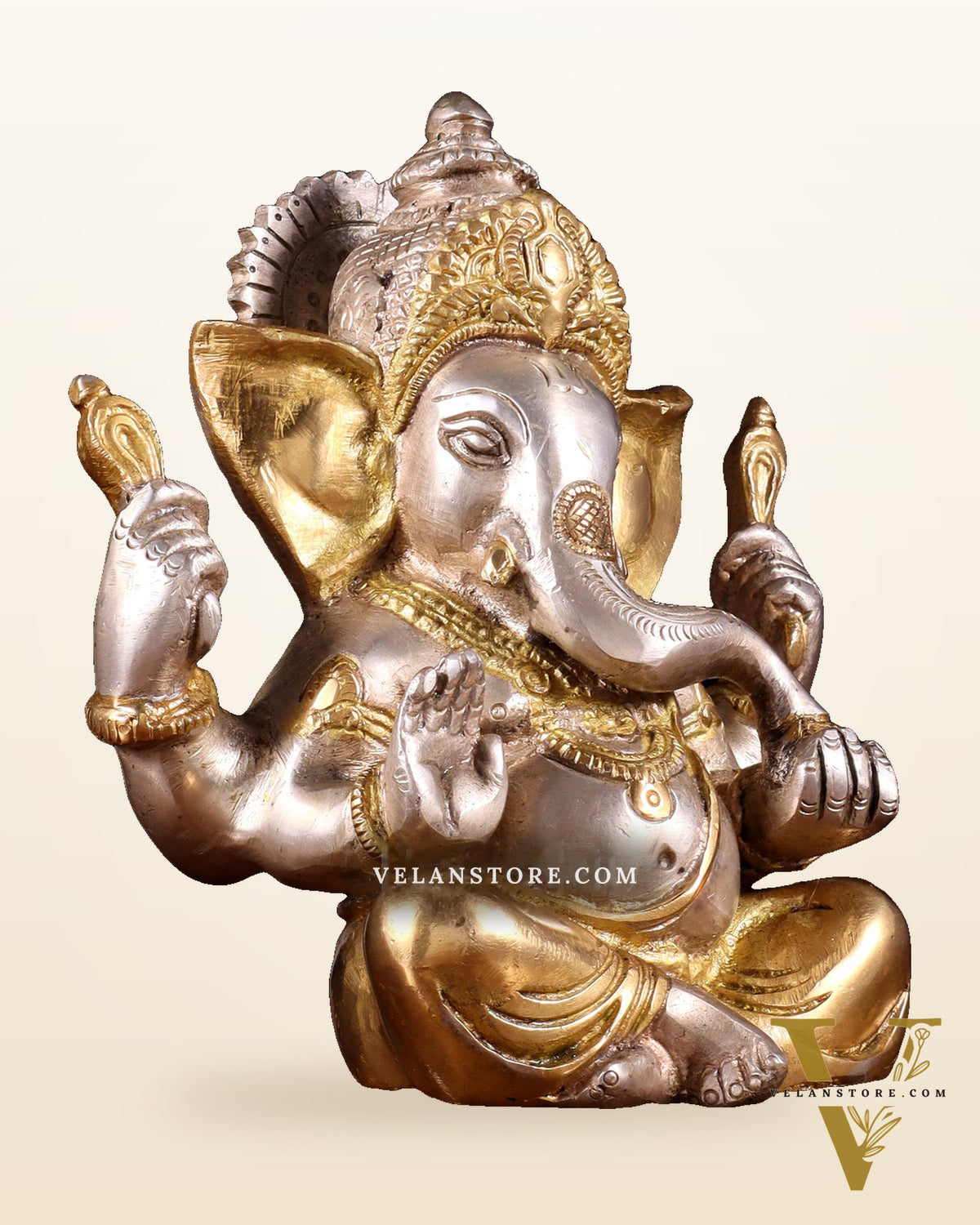 Pure brass Taj Ganesha Brass Statue with a glossy dual tone 6"