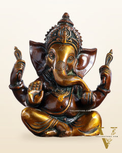 Pure brass Taj Ganesha Brass Statue with Vintage tone 6"