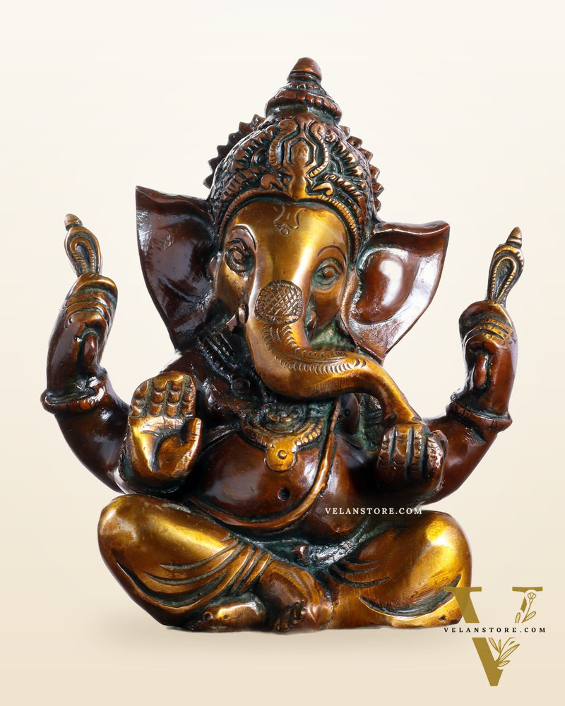 Pure brass Taj Ganesha Brass Statue with Vintage tone 6"