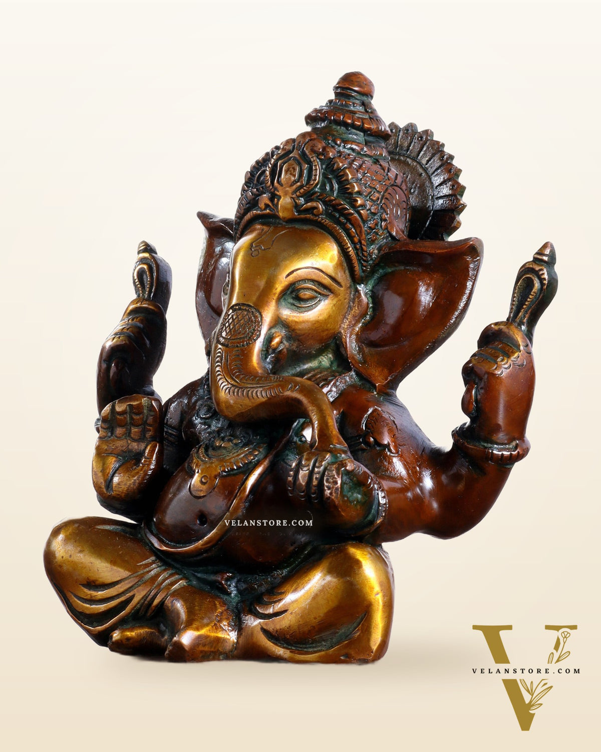 Pure brass Taj Ganesha Brass Statue with Vintage tone 6"
