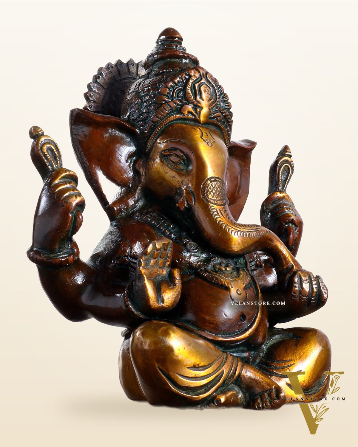 Pure brass Taj Ganesha Brass Statue with Vintage tone 6"