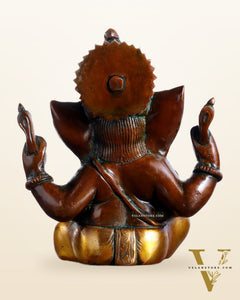 Pure brass Taj Ganesha Brass Statue with Vintage tone 6"