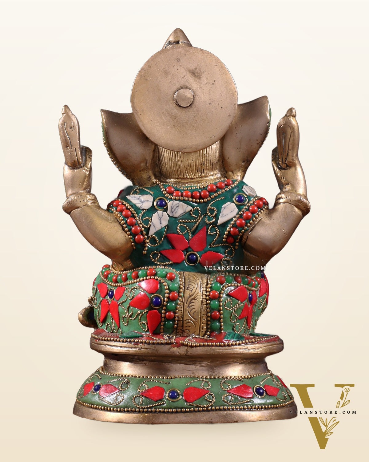 Pure Brass Taj Ganesha Statue with Round Base 7" with stonework