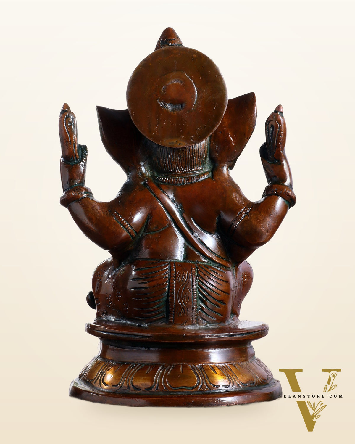 Pure Brass Taj Ganesha Statue with Round Base – Vintage Finish 7"