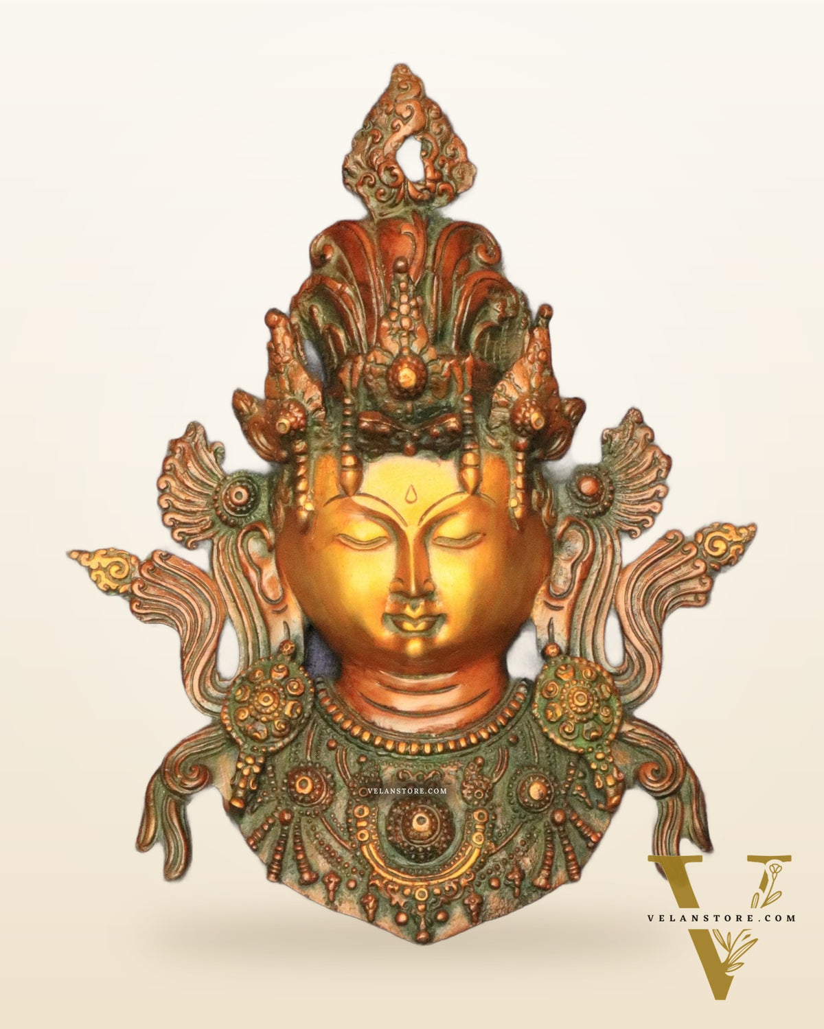 Pure Brass Tara Devi Wall Hanging in Antique Dual-Tone Finish 10.5"