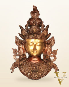 Pure Brass Tara Devi Wall Hanging in Antique Dual-Tone Finish 15"