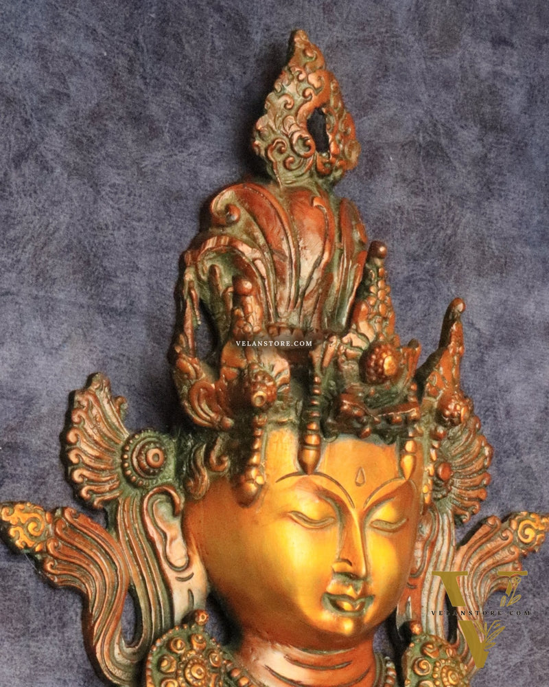 Pure Brass Tara Devi Wall Hanging in Antique Dual-Tone Finish 10.5"