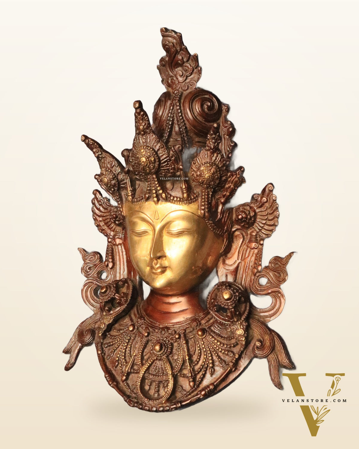 Pure Brass Tara Devi Wall Hanging in Antique Dual-Tone Finish 15"