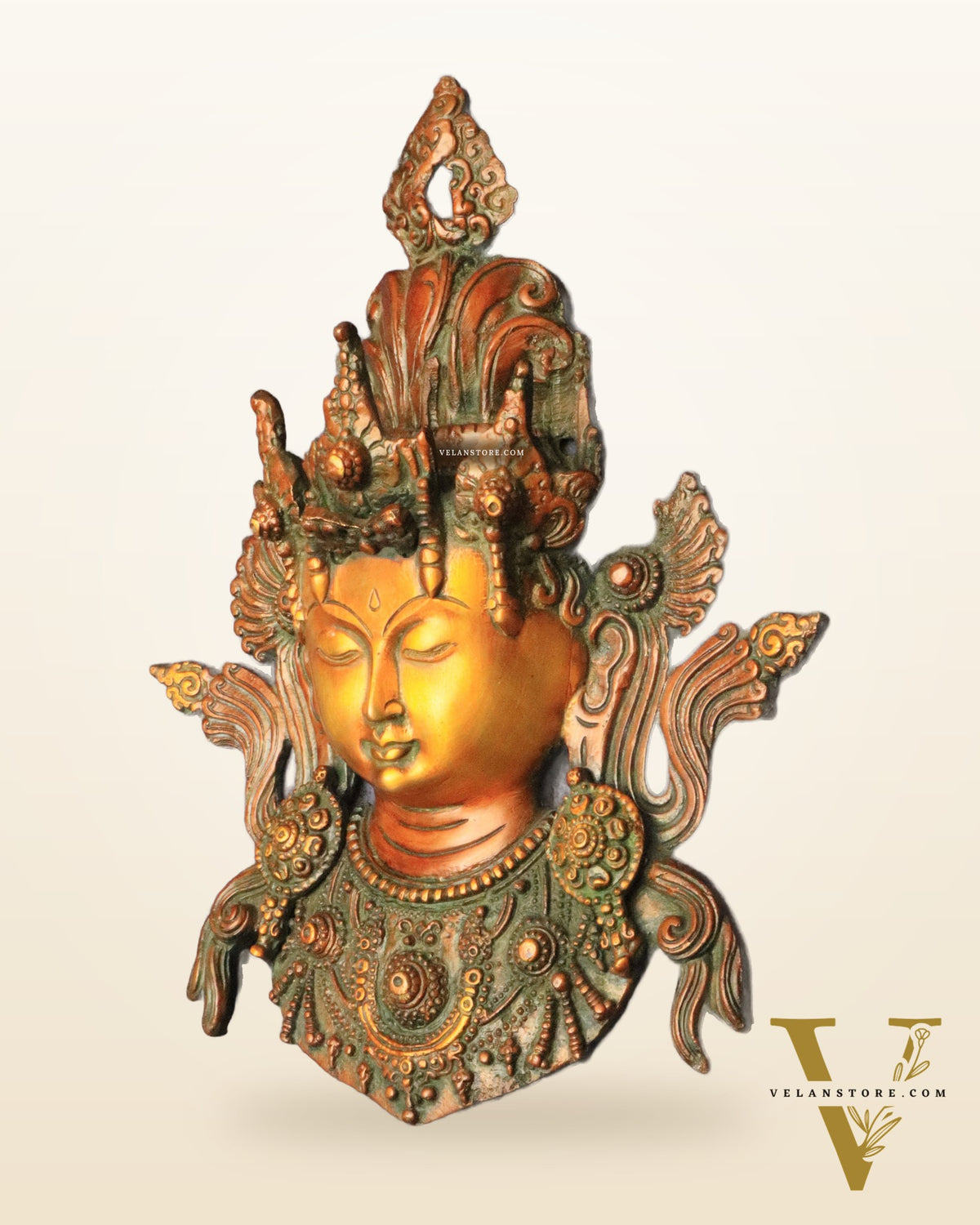 Pure Brass Tara Devi Wall Hanging in Antique Dual-Tone Finish 10.5"