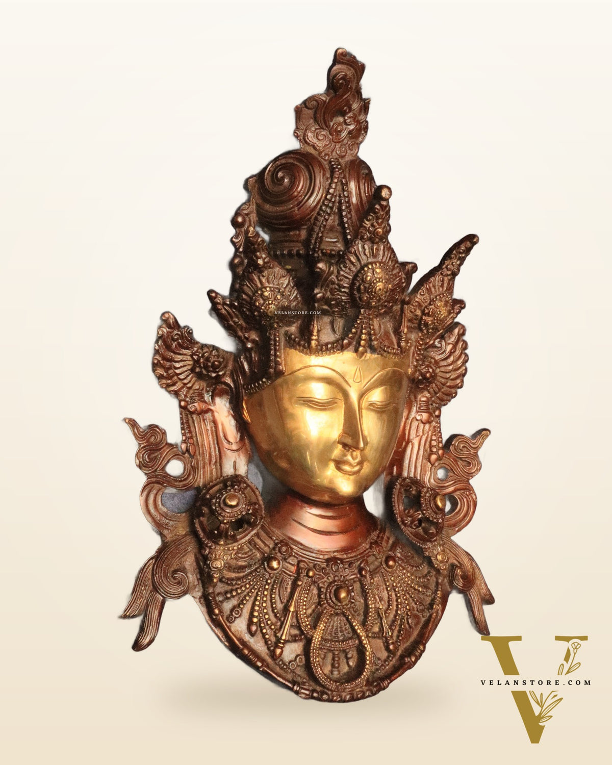 Pure Brass Tara Devi Wall Hanging in Antique Dual-Tone Finish 15"