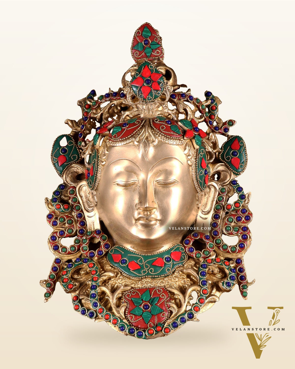 Pure Brass Tara Devi Wall Hanging in Nepalese stonework 10.5"