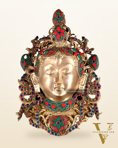 Pure Brass Tara Devi Wall Hanging in Nepalese stonework 10.5"