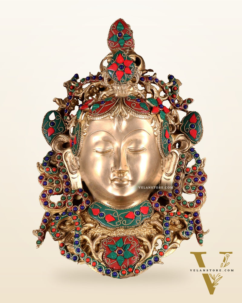 Pure Brass Tara Devi Wall Hanging in Nepalese stonework 10.5"