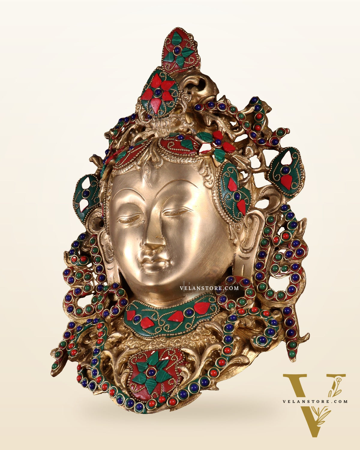 Pure Brass Tara Devi Wall Hanging in Nepalese stonework 10.5"