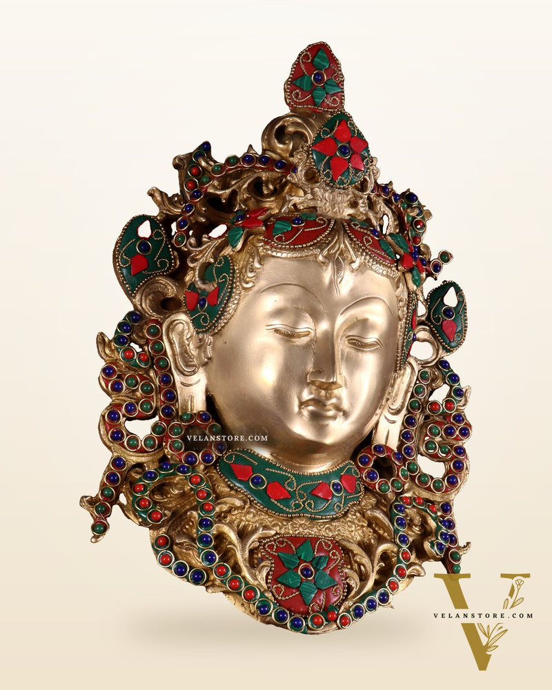 Pure Brass Tara Devi Wall Hanging in Nepalese stonework 10.5"