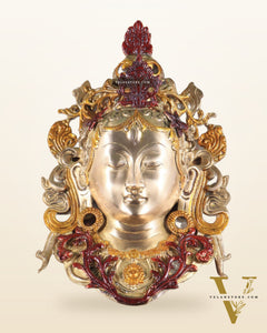 Pure Brass Tara Devi Wall Hanging in three Tone glossy Finish 10.5"
