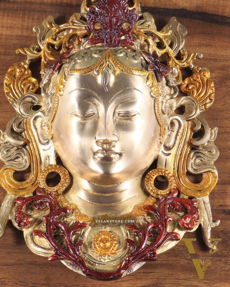 Pure Brass Tara Devi Wall Hanging in three Tone glossy Finish 10.5"