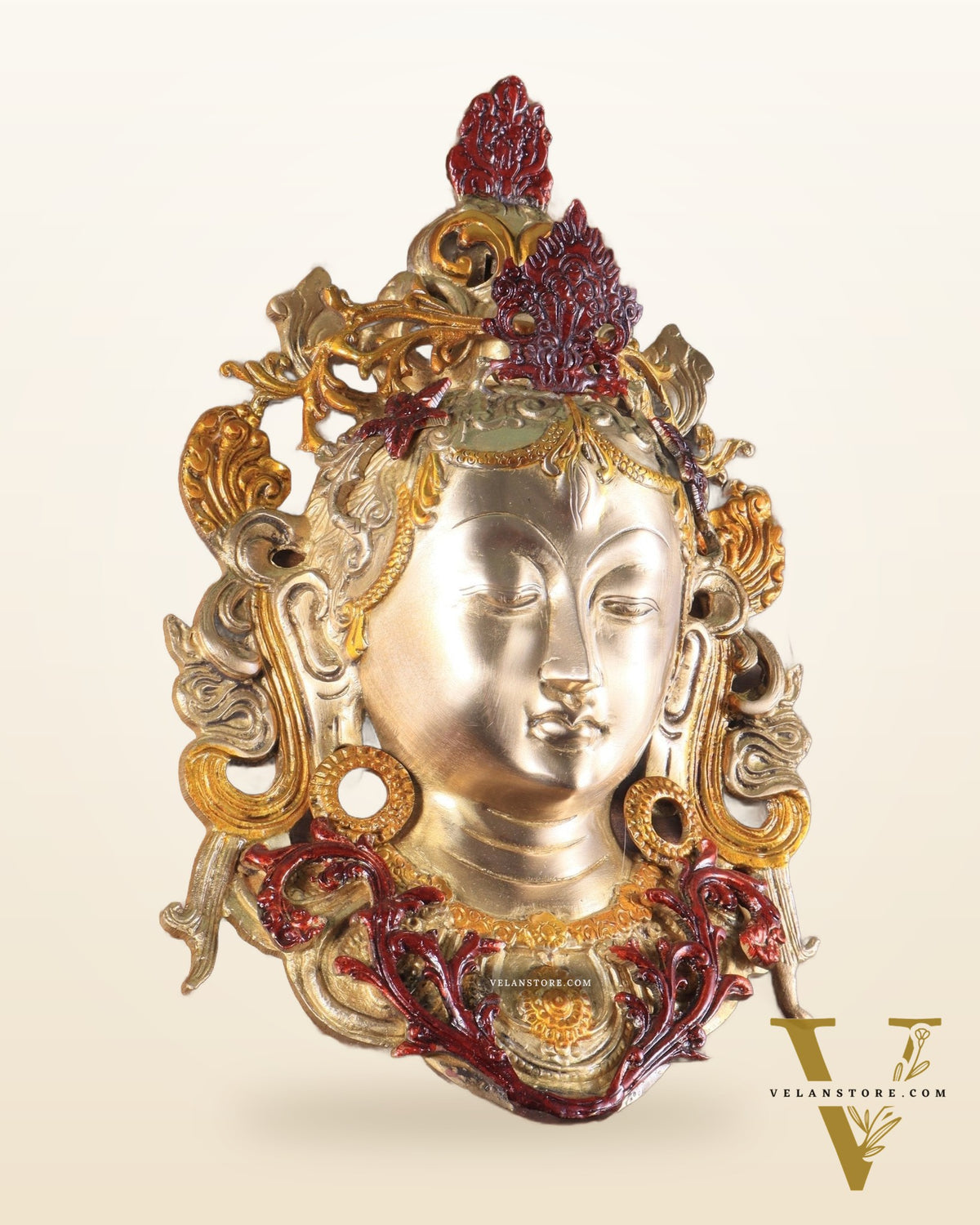 Pure Brass Tara Devi Wall Hanging in three Tone glossy Finish 10.5"