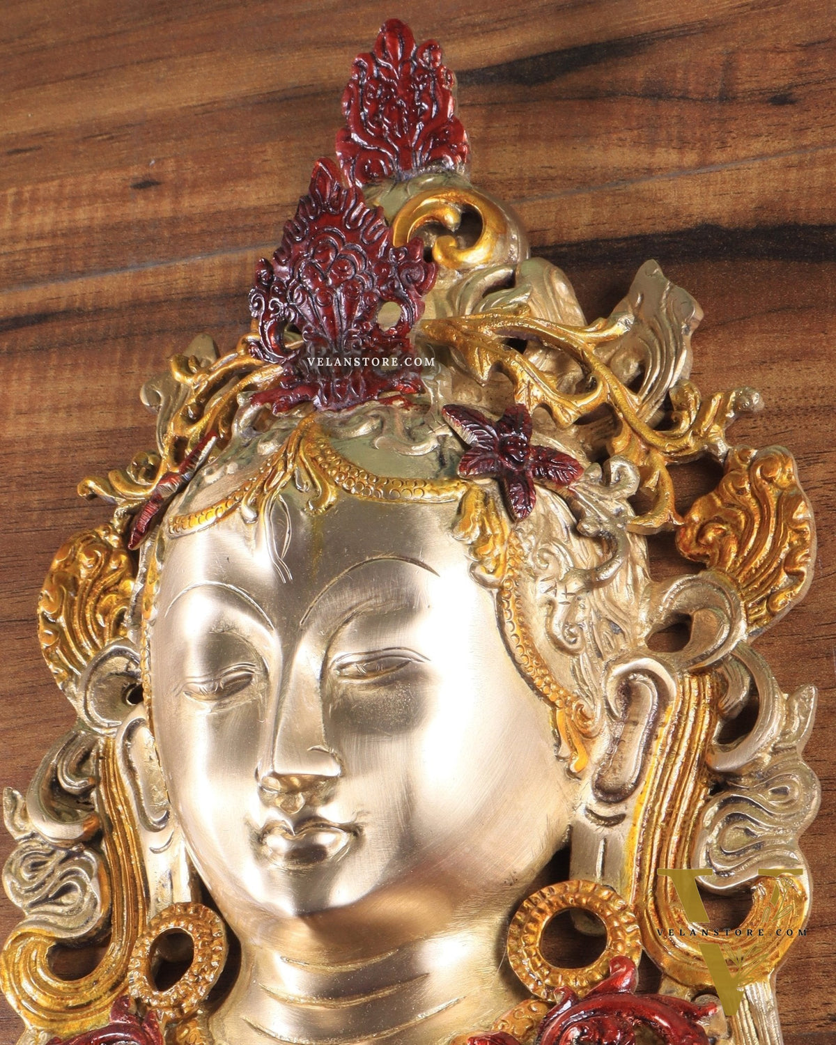 Pure Brass Tara Devi Wall Hanging in three Tone glossy Finish 10.5"