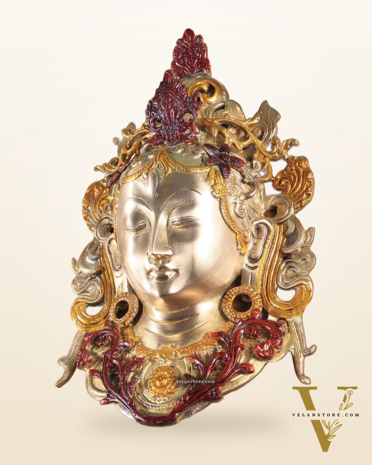Pure Brass Tara Devi Wall Hanging in three Tone glossy Finish 10.5"