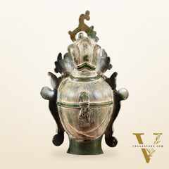 Pure Brass Tara Face Bust Statue – Vintage Green 12"