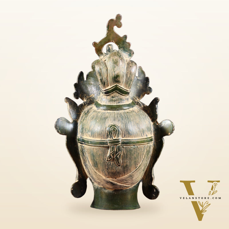 Pure Brass Tara Face Bust Statue – Vintage Green 12"