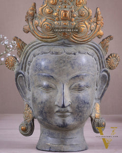 Pure Brass Tara Face Bust Statue – Vintage Sand Finish 12"