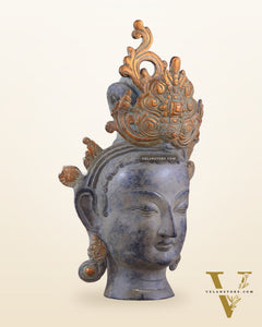 Pure Brass Tara Face Bust Statue – Vintage Sand Finish 12"
