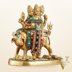 Pure Brass Three faced Dattatreya guru with a cow and four dogs