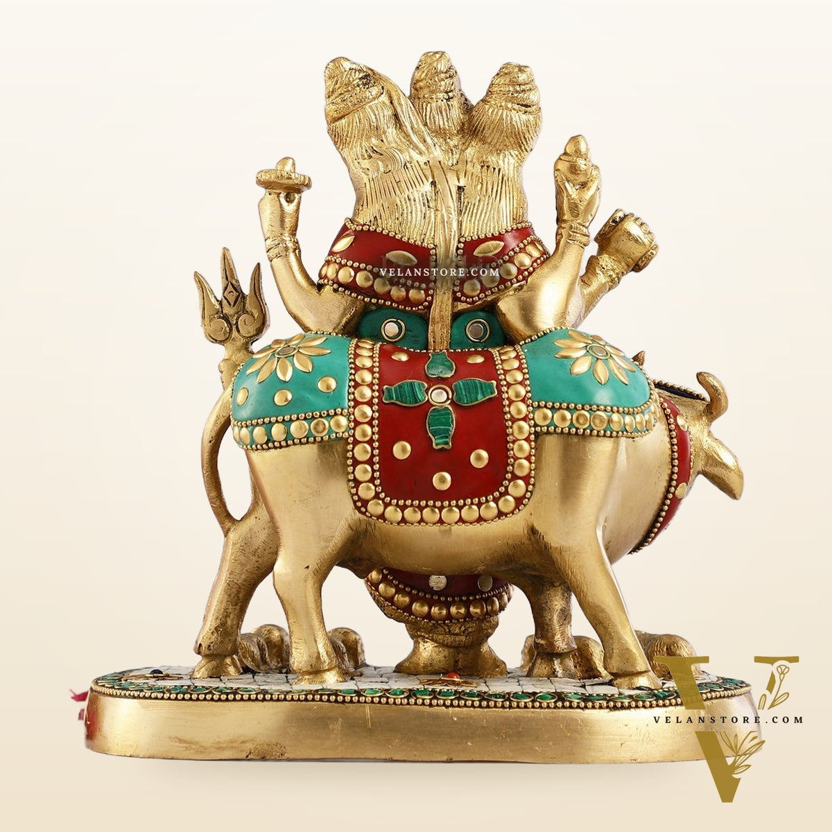 Pure Brass Three faced Dattatreya guru with a cow and four dogs