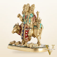 Pure Brass Three faced Dattatreya guru with a cow and four dogs