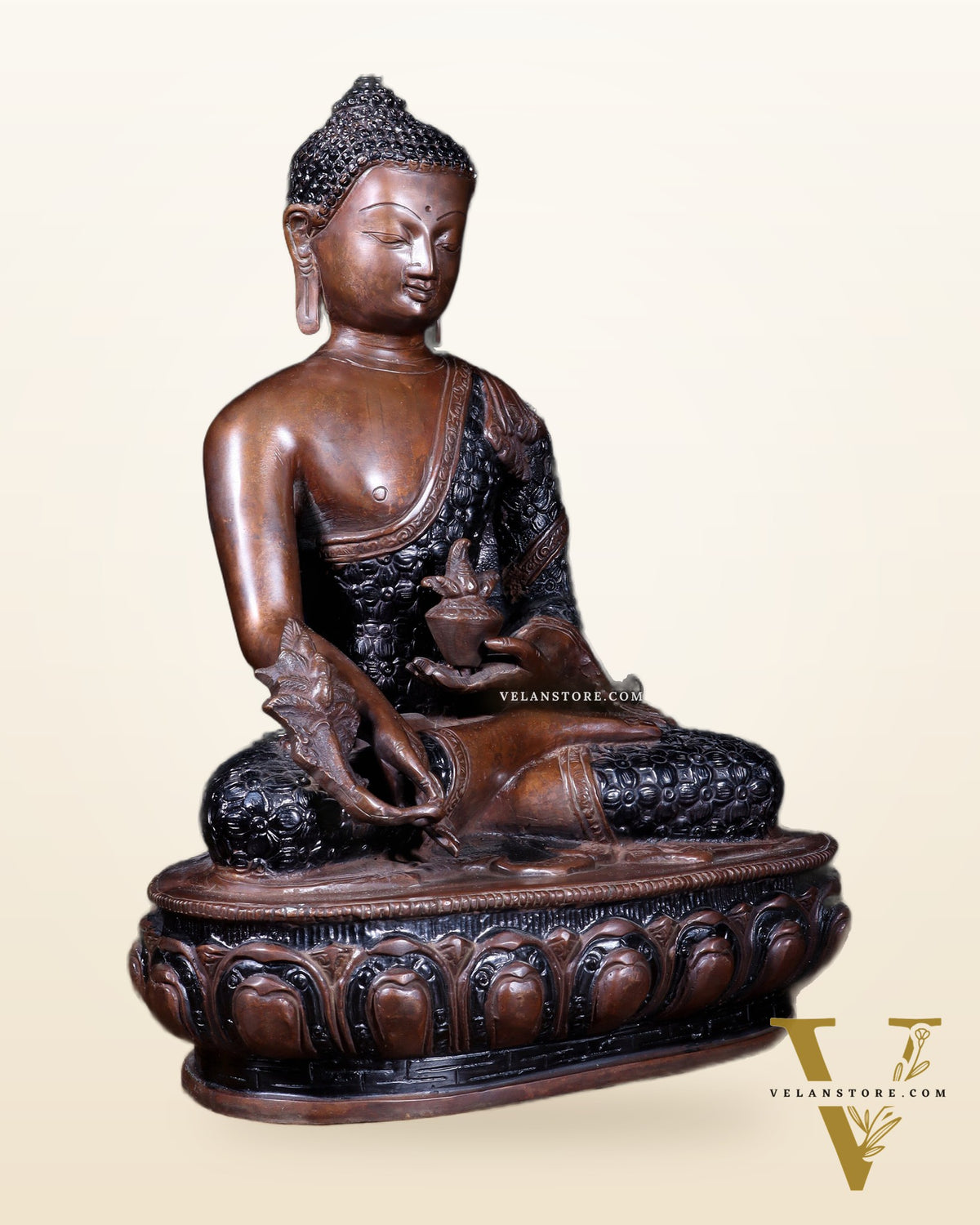 Pure Brass Tibetan Buddha medicine Statue - 13.5" Height