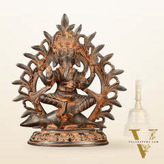 Pure Brass Tibetan Form of Ganapati Seated on Mouse Antique Patina 13"