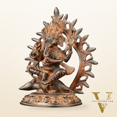 Pure Brass Tibetan Form of Ganapati Seated on Mouse Antique Patina 13"