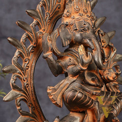 Pure Brass Tibetan Form of Ganapati Seated on Mouse Antique Patina 13"