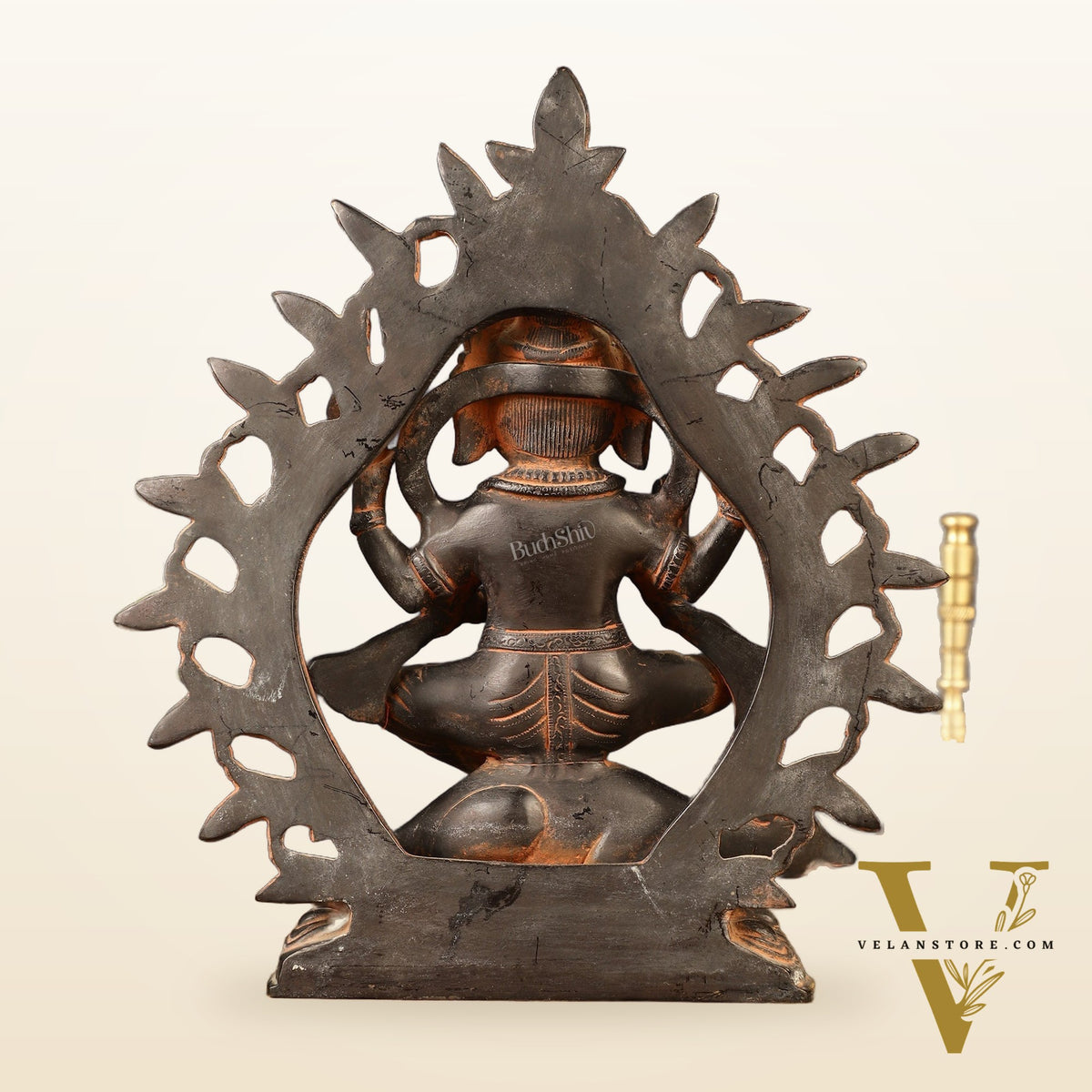 Pure Brass Tibetan Form of Ganapati Seated on Mouse Antique Patina 13"